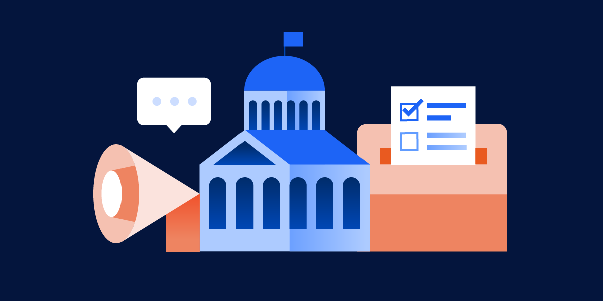 Illustrative graphic of a political building and a ballot box