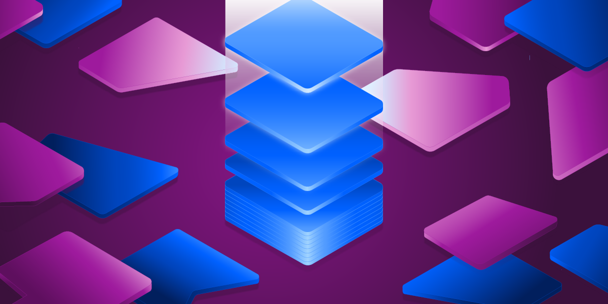 Abstract illustration of layered digital platforms symbolizing a connected and unified martech stack.