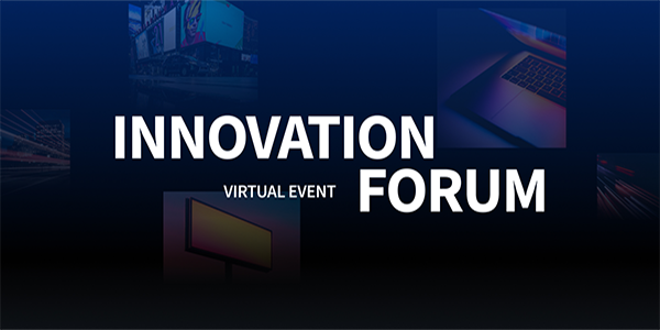 Innovation Forum Virtual Event heading on dark, blue background
