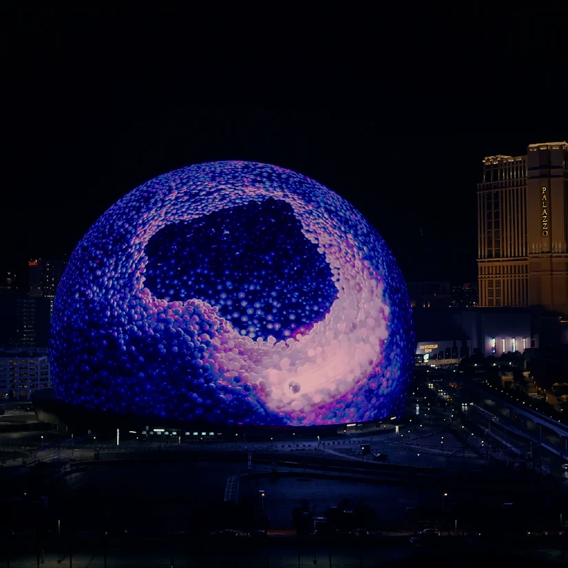 Las Vegas Sphere lit up at night