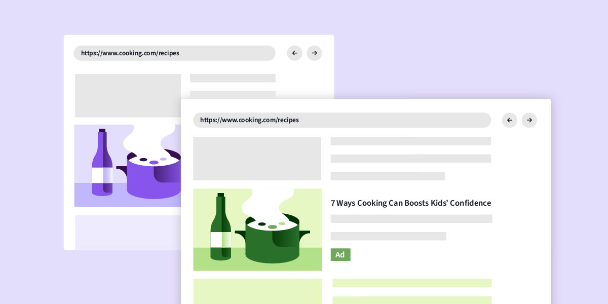 Illustration of sponsored content blending into a recipe website layout, demonstrating native advertising formats.