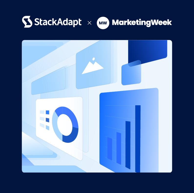 Illustrative graphic of images, graphs scrolling past on a screen.