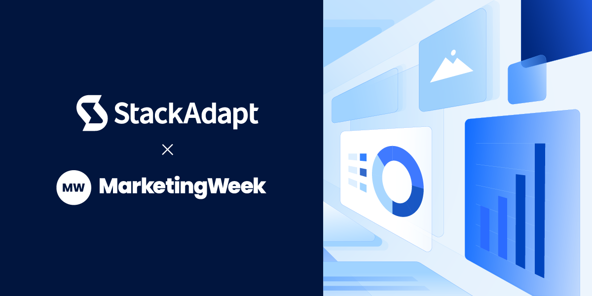 Illustrative graphic of images, graphs scrolling past on a screen with StackAdapt and MarketingWeek logos.