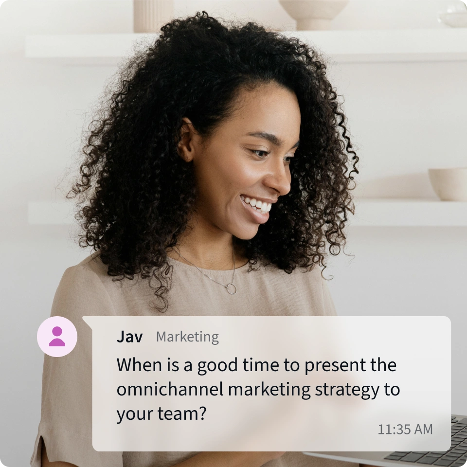A marketing professional communicating with a partner regarding deliverables. 