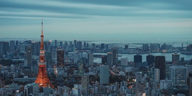 Aerial view of Tokyo, Japan, featuring the Tokyo Tower