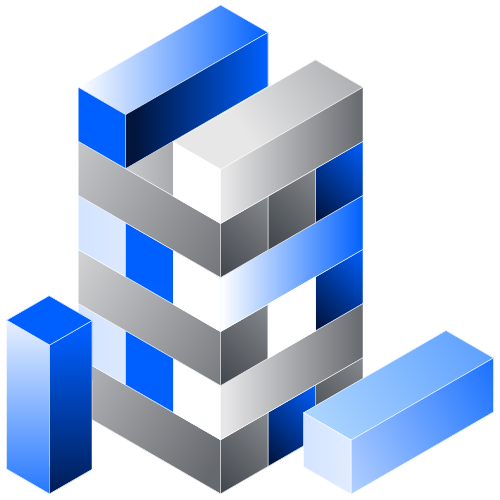 An isometric design of jenga-like blocks stacked together.