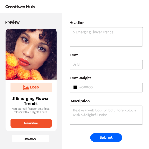StackAdapt Creative Builder tool showcasing ways to customize and apply branding elements to ad creative.