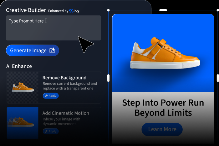 StackAdapt's Creative Builder tool showcasing the ad creative design process for footwear.