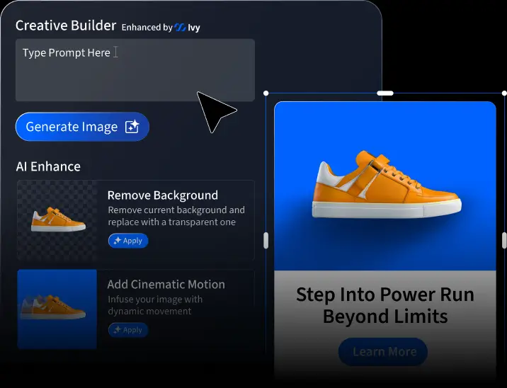 StackAdapt's Creative Builder tool showcasing the ad creative design process for footwear.