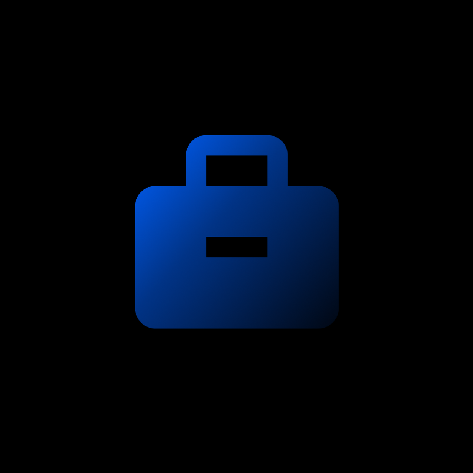 Blue briefcase icon on a black background representing a case study.