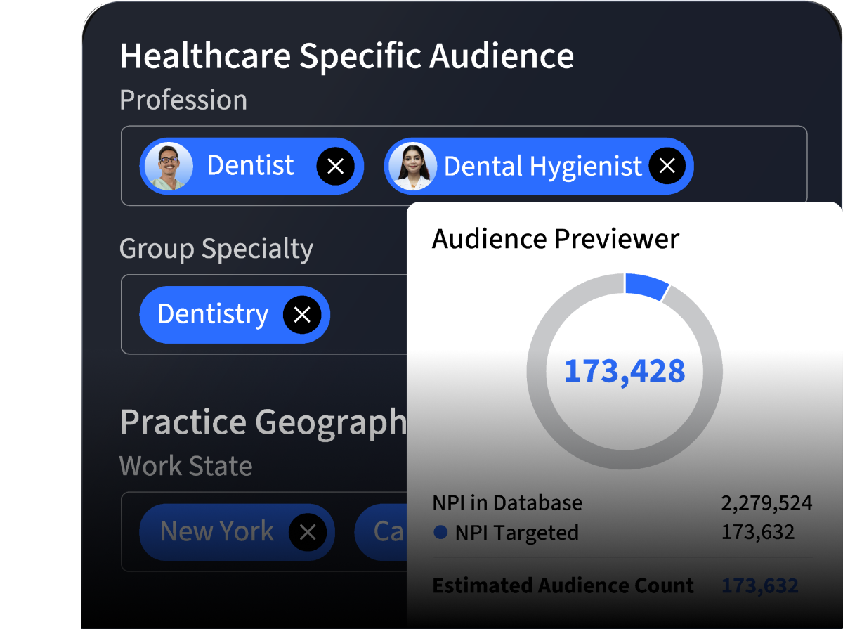 A conceptual example of healthcare targeting and audience previews in the StackAdapt platform.
