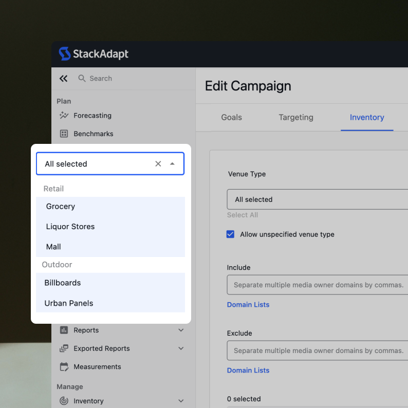 Example of user editing a DOOH campaign in StackAdapt platform.