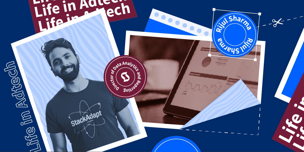 Blue background with Life in Adtech text and image of a man