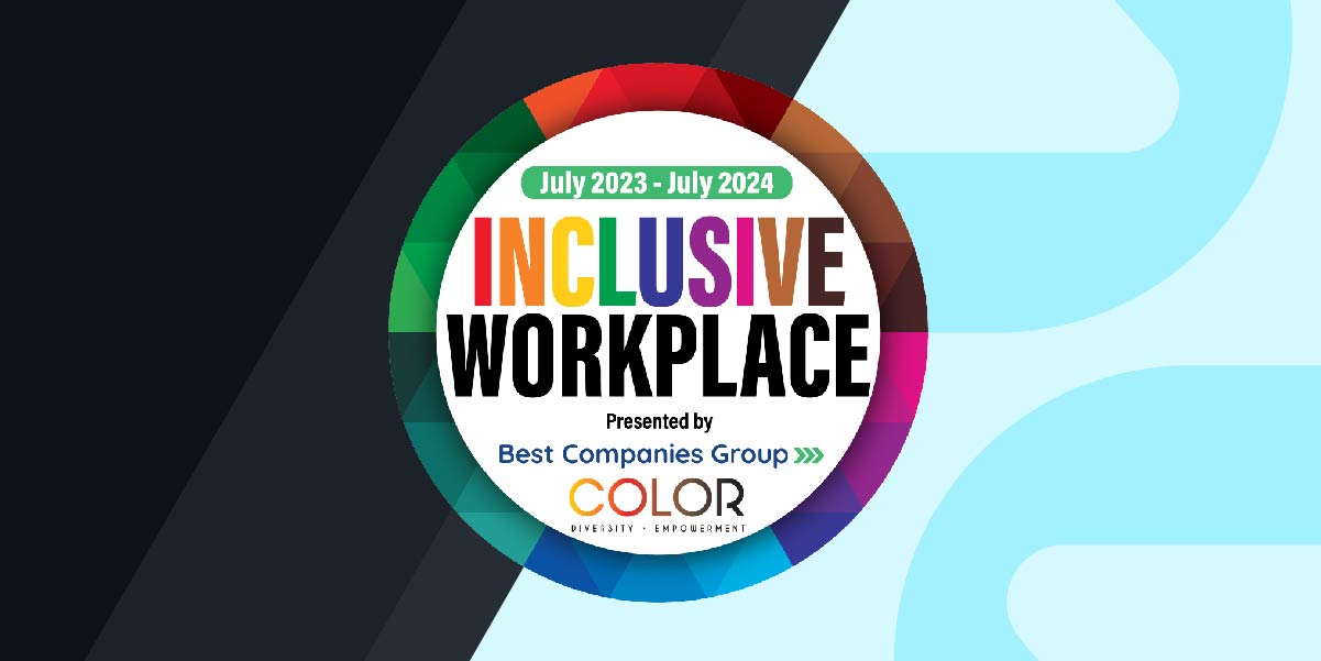 Inclusive Workplace 2023–2024 badge recognizing excellence in diversity and belonging, presented by Best Companies Group and COLOR Magazine.
