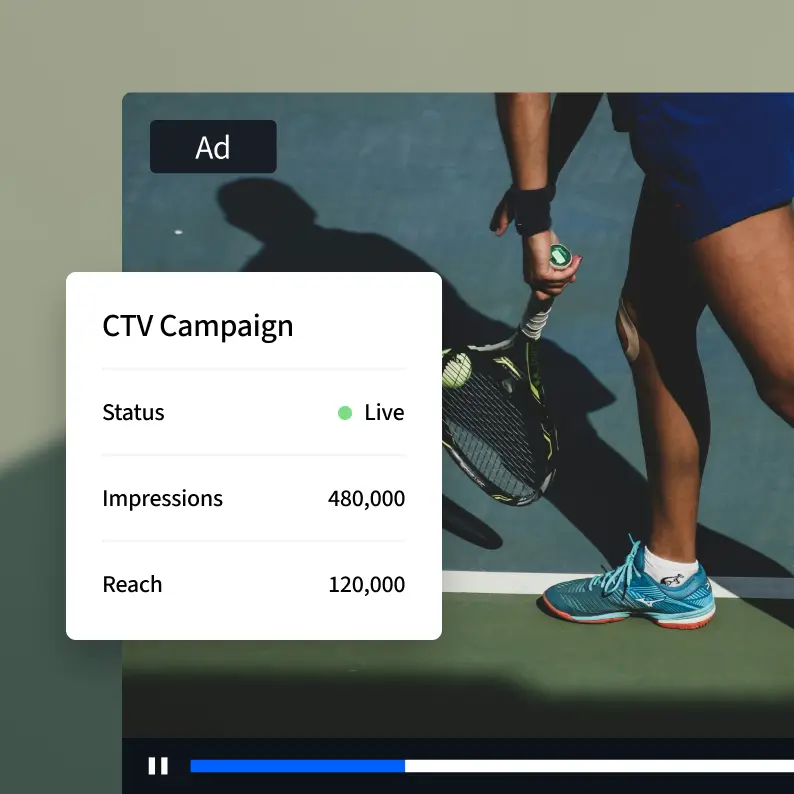 Example of CTV campaign results on top of a CTV ad.