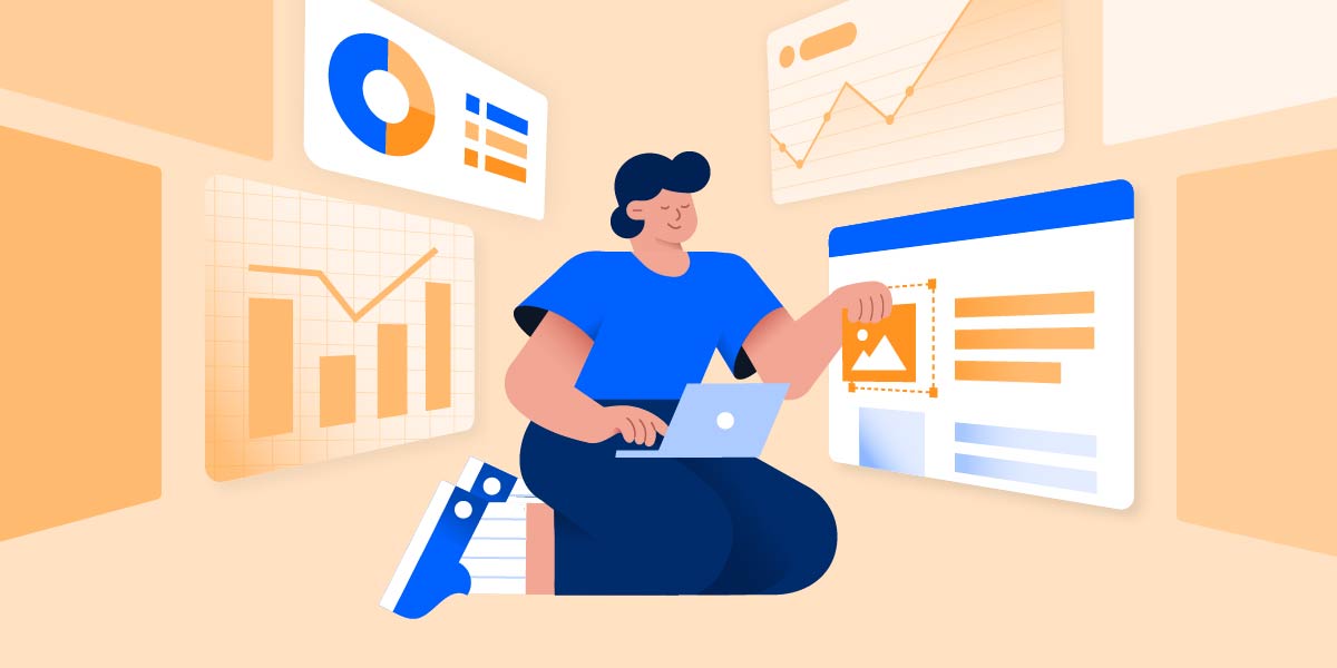 a graphic representation of a person using a programmatic platform, to illustrate the 4 Benefits of Self-Serve DSPs