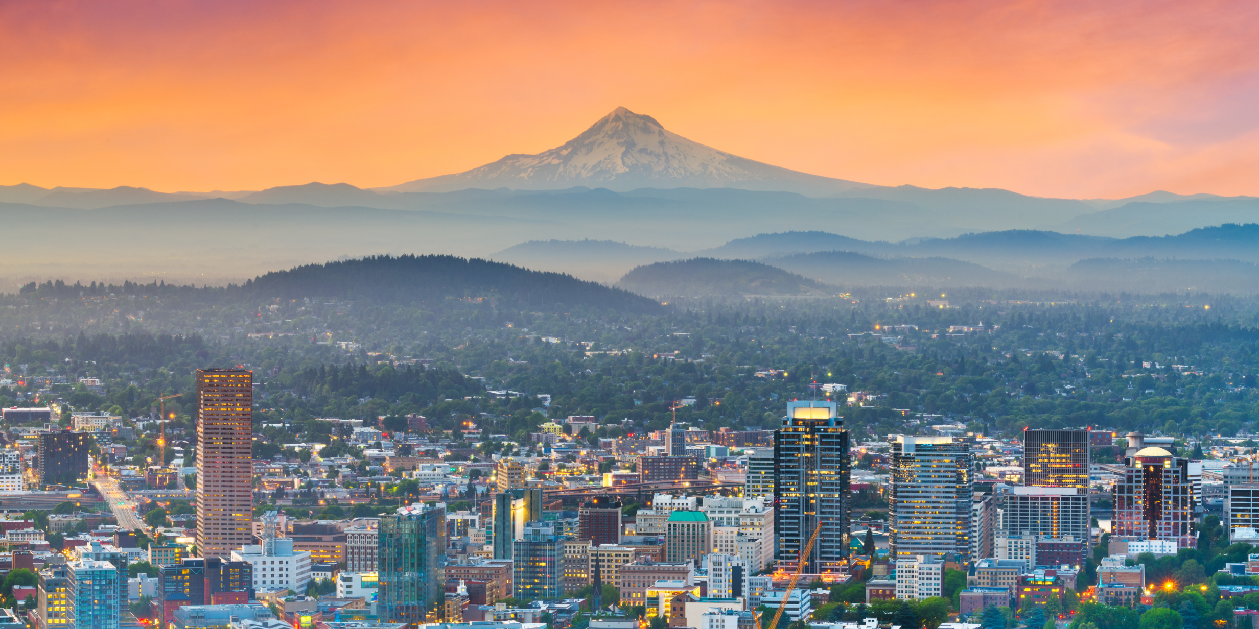 Oregon city and mountain view