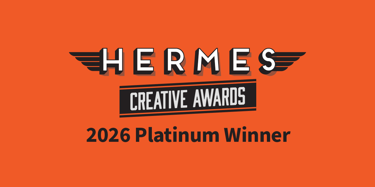 Hermes Creative Awards logo with “2026 Platinum Winner” text on an orange background.