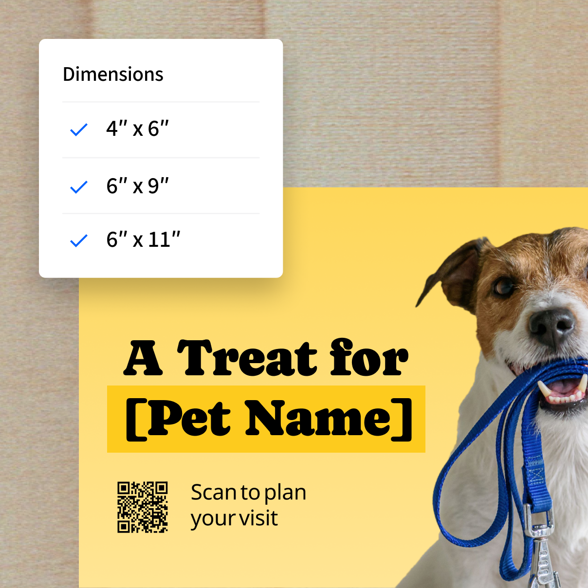 Programmatic direct mail postcard example with various dimensions to choose from.