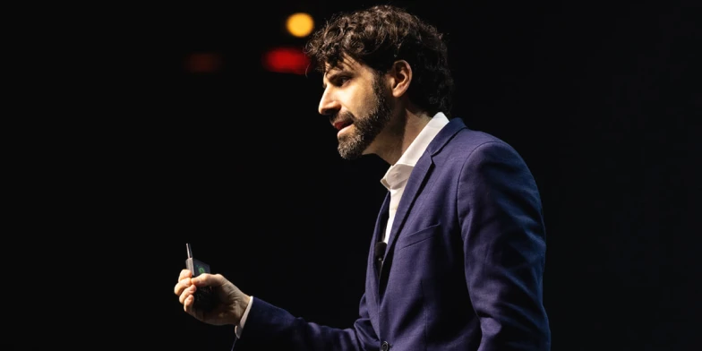 Jon Levy, behavioral scientist and New York Times bestselling author, delivering a keynote on the science of trust, influence, and brand credibility at Conversion 2026.