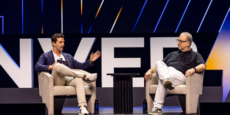 Giuseppe La Rocca, VP of Enterprise at StackAdapt, and Sam Bloom, Head of Partnerships at PMG, discussing how integrated AI-driven ecosystems, data, and orchestration enable smarter marketing decisions and performance at Conversion 2026.