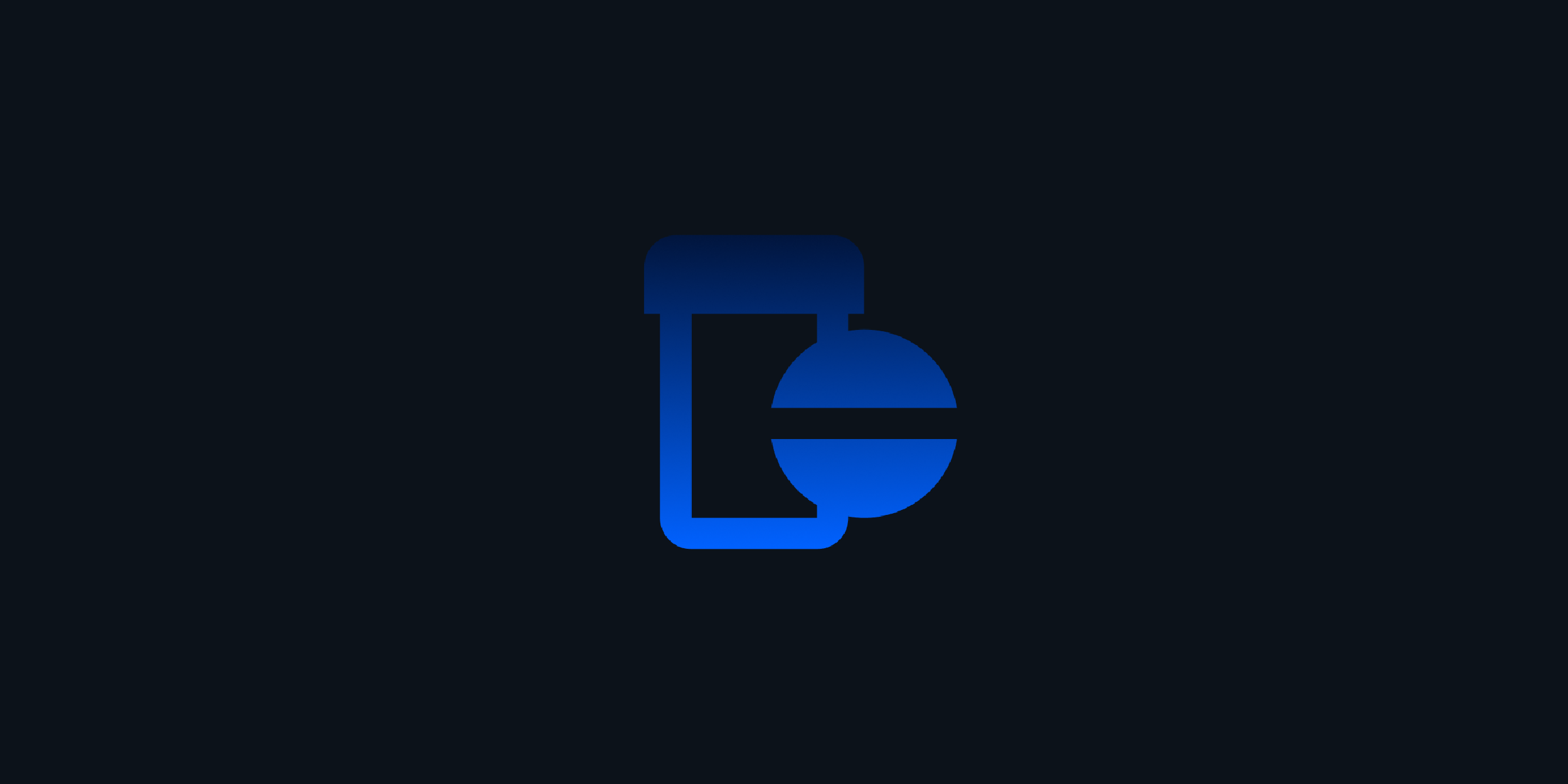 Blue pharmaceutical icon centered on a dark banner.