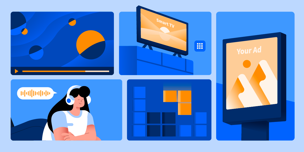 Graphics that represent the different channels that can be used in a multi-channel advertising campaign
